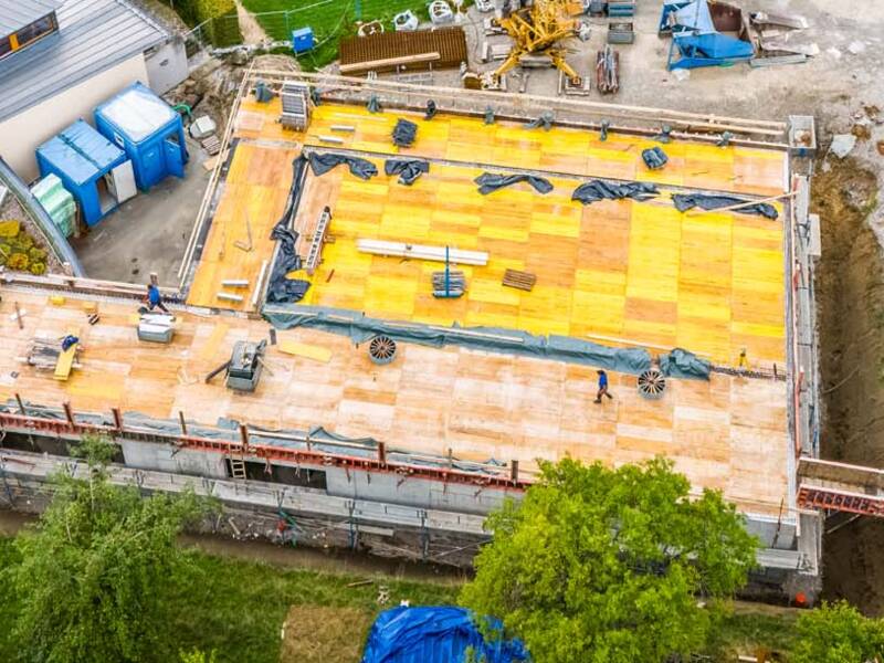 Luftbild von der Baustelle Erweiterung Kita Arche
