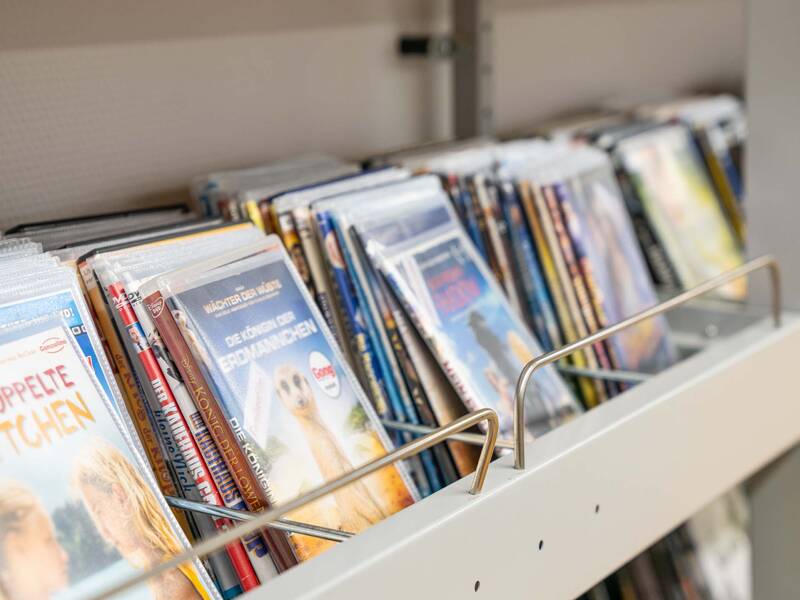 Regal mit DVDs zum Ausleihen